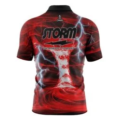 Storm Electrical Tornado Red Quick Ship CoolWick Sash Zip Bowling Jersey -Bowler Smart Shop storm Tornado Red Back